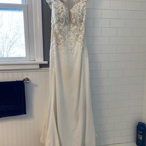 Justin Alexander Fit and Flare Crepe Gown with Illusion Lace Bodice Style 11049